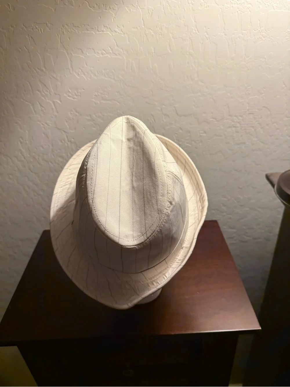 Cream Pinstriped Fedora Hat